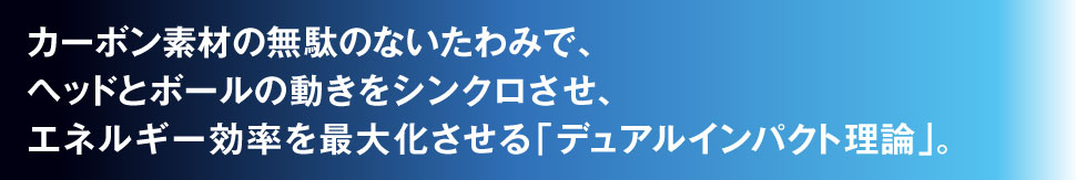 カーボン素材の無駄のないたわみで、ヘッドとボールの動きをシンクロさせ、エネルギー効率を最大化させる「デュアルインパクト理論」。