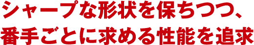 シャープな形状を保ちつつ、番手ごとに求める性能を追求