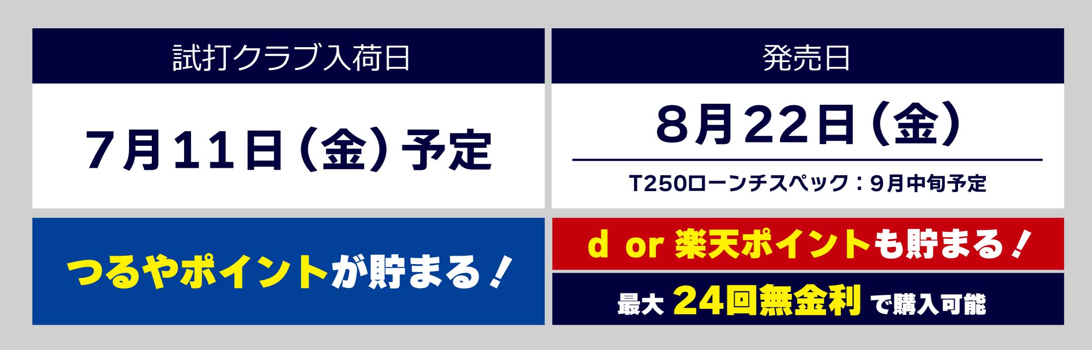 試打クラブ入荷日:7月11日(金)。発売日:8月22日(金)