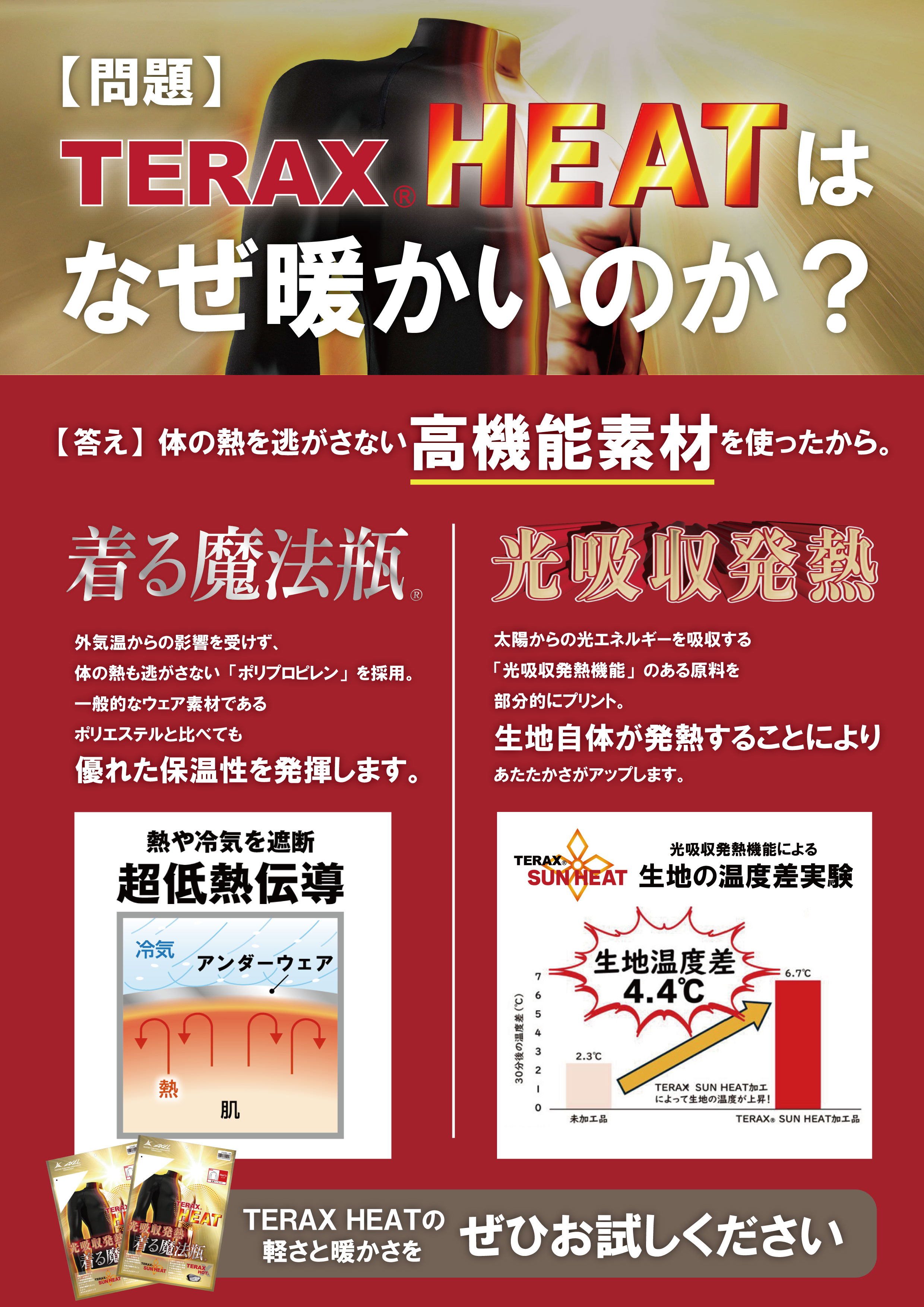 光吸収発熱」まるで着る魔法瓶 TERAX HEAT アンダーウェア